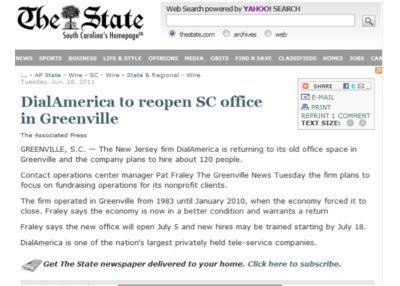 DialAmerica Jobs Make Headlines
